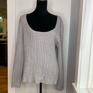 Boston Proper grey cable knit long sleeve round neck sweater XL